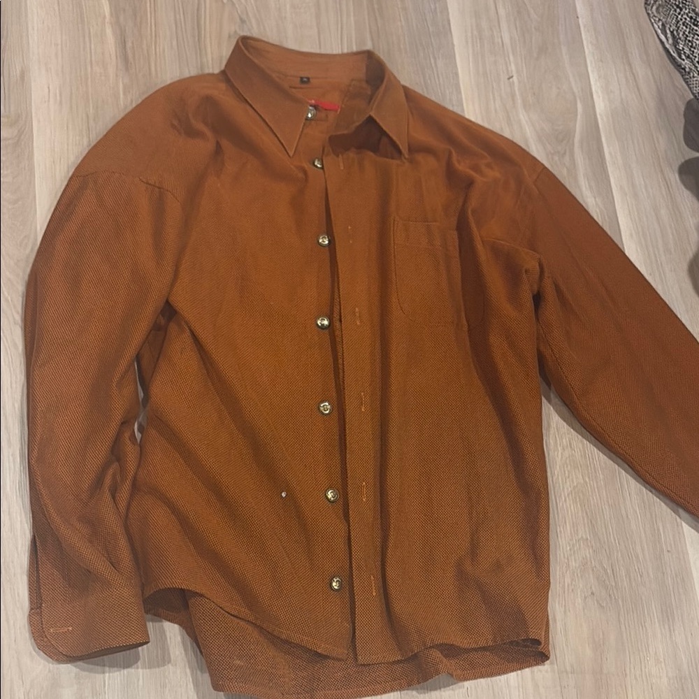 Burnt Orange Textured Button-Up Shirt